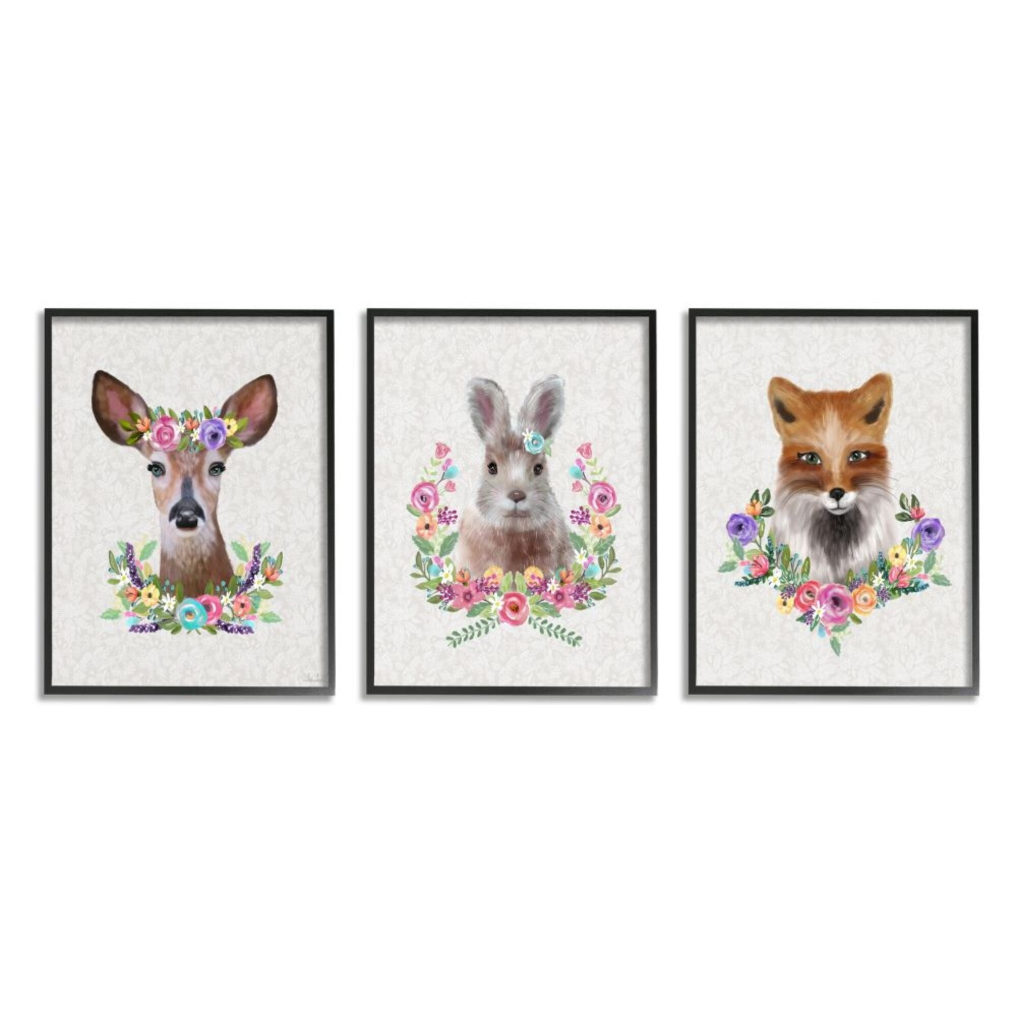 Stupell Industries Adorable Forest Creatures Floral Wreath Details Design by Lisa Lane