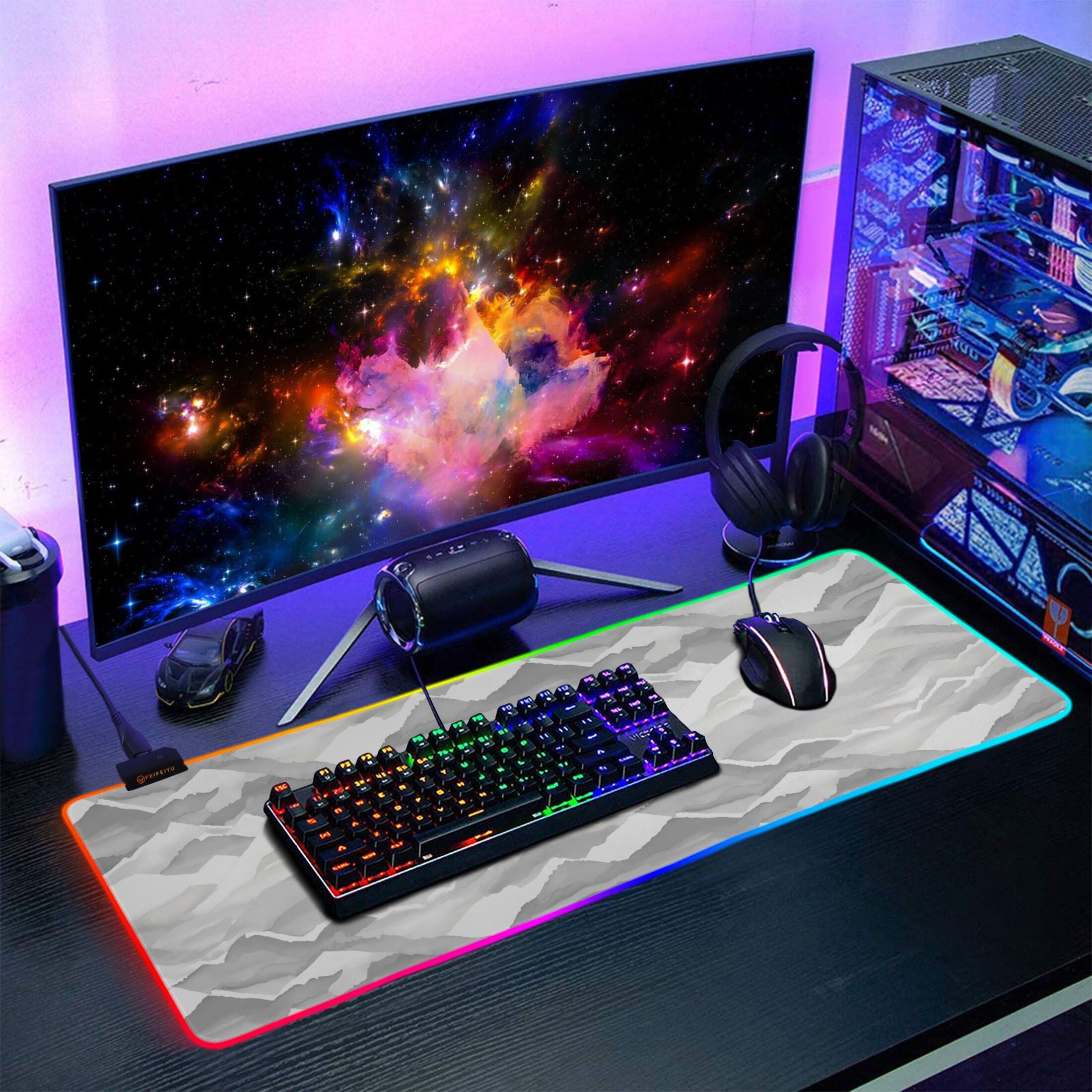 Large RGB Gaming Mouse Pad Led Glowing Mousepad Non-Slip Rubber Base 13 Light Modes 31.5x11.8 Watercolor Mountain Ridge