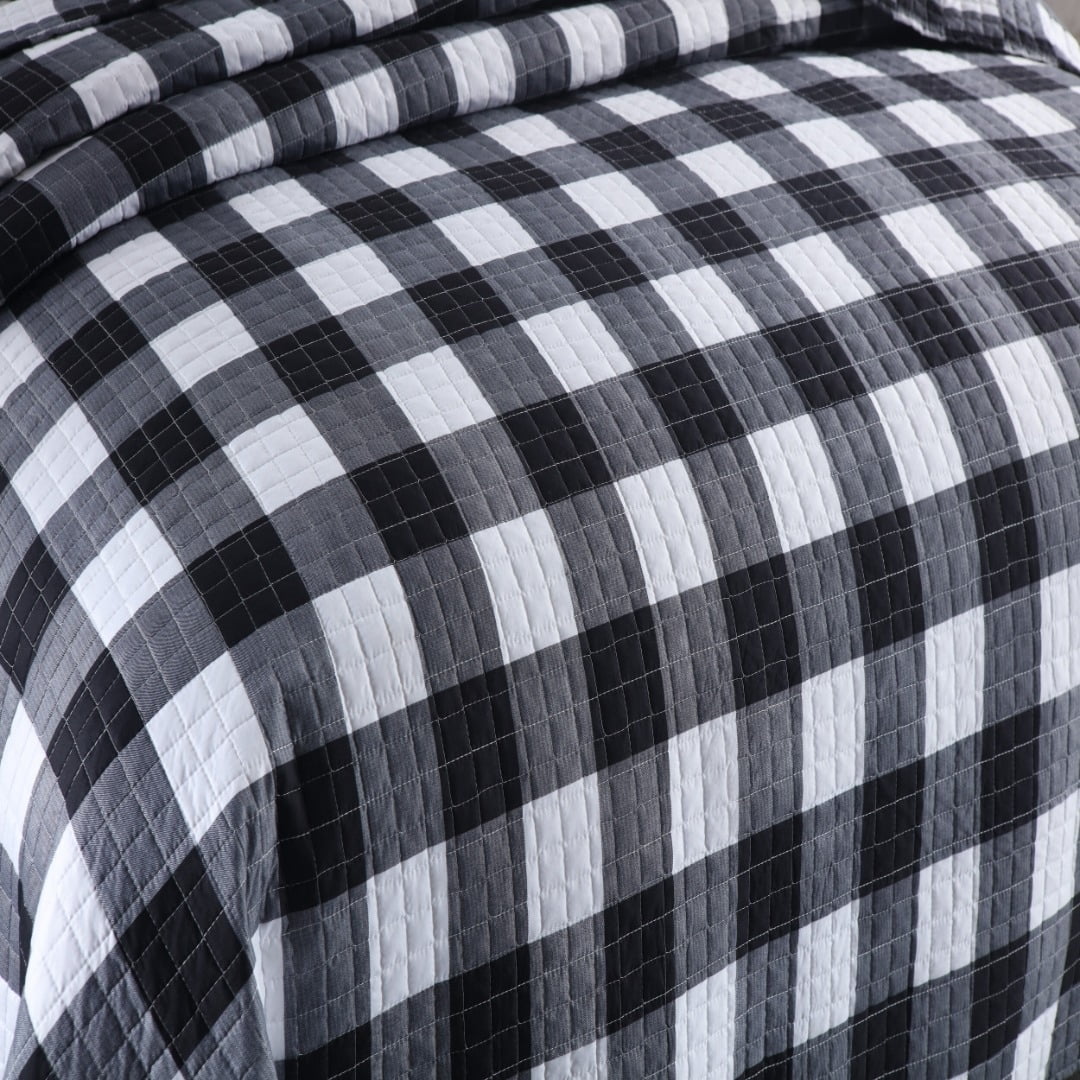 MarCielo  3Pcs Buffalo Plaid Check Quilt Bedspread Set B020 King