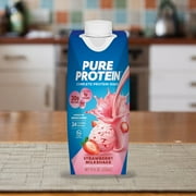 (3 pack) Pure Protein Shake, Strawberry Milkshake, 30g Protein, 11 fl oz, 4 Count