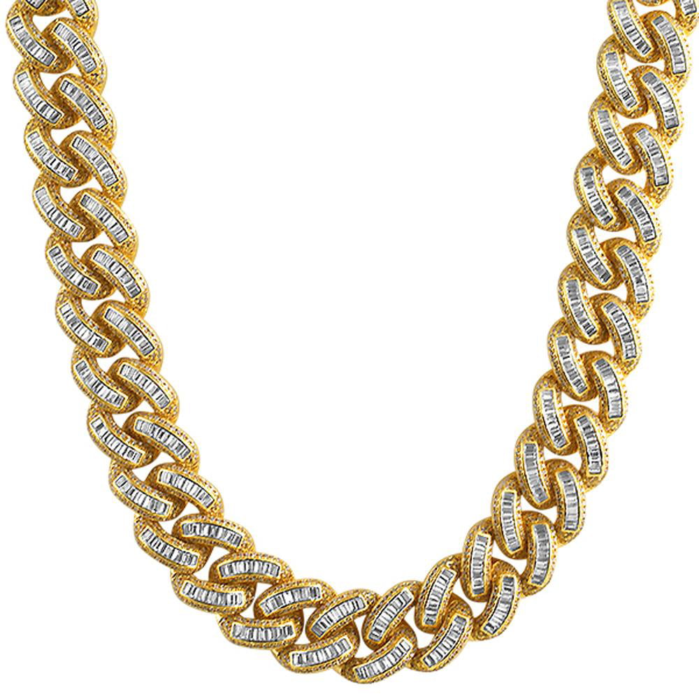 10MM Silver 007, 18 AOVR Hip Hop Mens 10-28mm Miami Chain 18K Gold Plated Fully Iced-Out CZ Crystal Bling Bling Necklace 