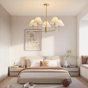 KCO Lighting White Pleated Fabric Pendant Light Mid Century Modern Brushed Gold Sputnik Chandelier
