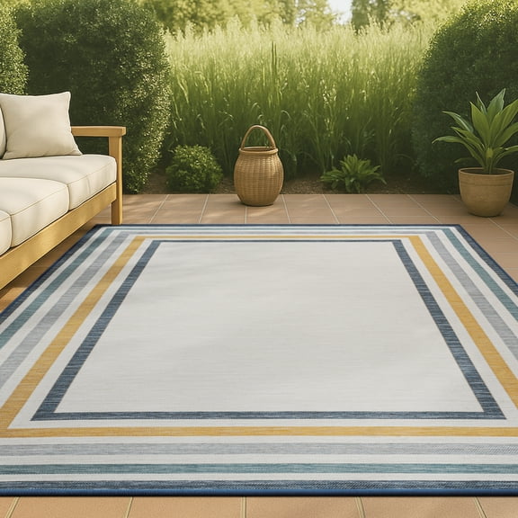 JONATHAN Y SAVANNAH 4 x 6 Area Rug, Pollux Coastal Stripe Machine-Washable Reversible - Cream/Navy, SVH105A-4