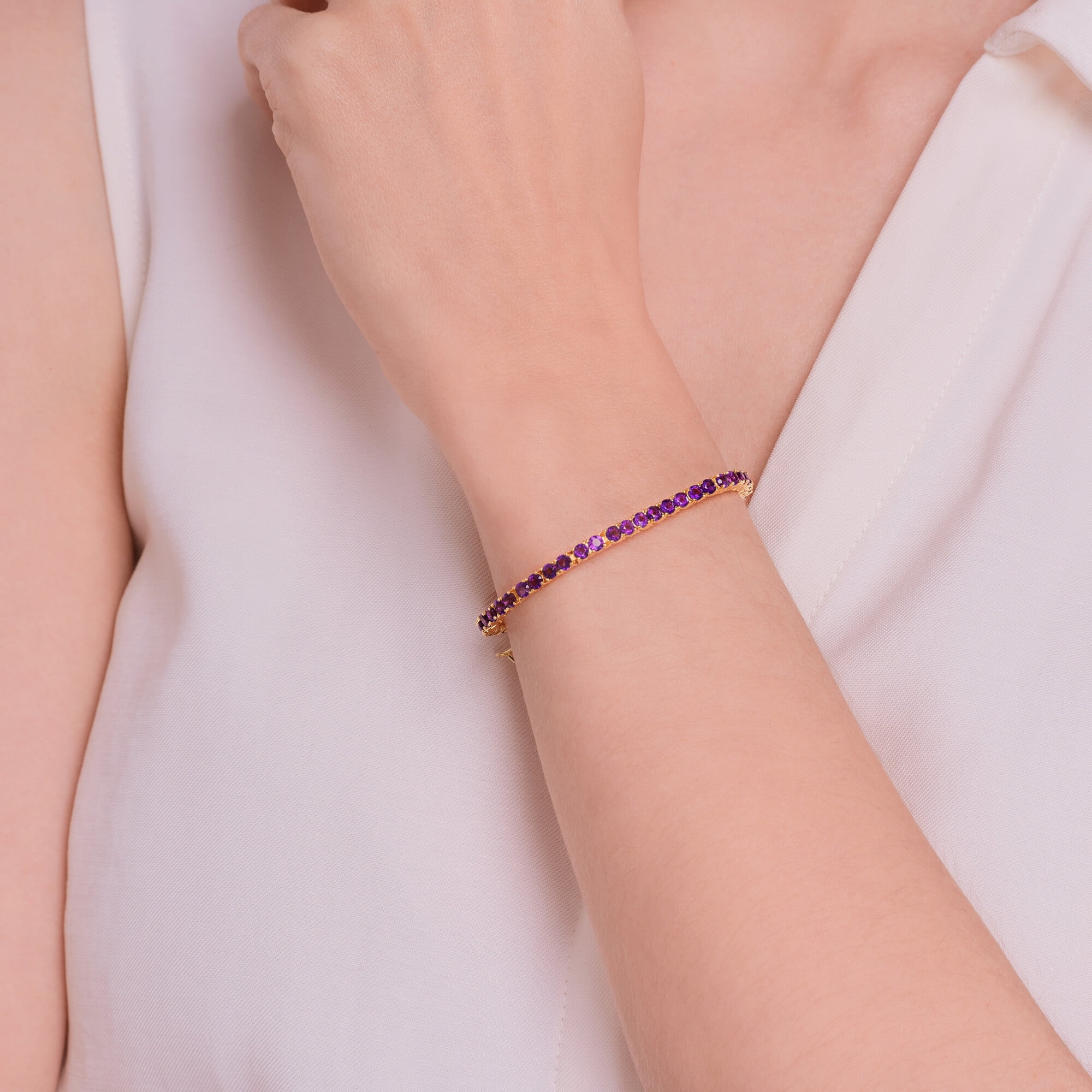 Forever Facets 18K Gold over Sterling Silver Genuine Amethyst Tennis Bracelet, Adult Female