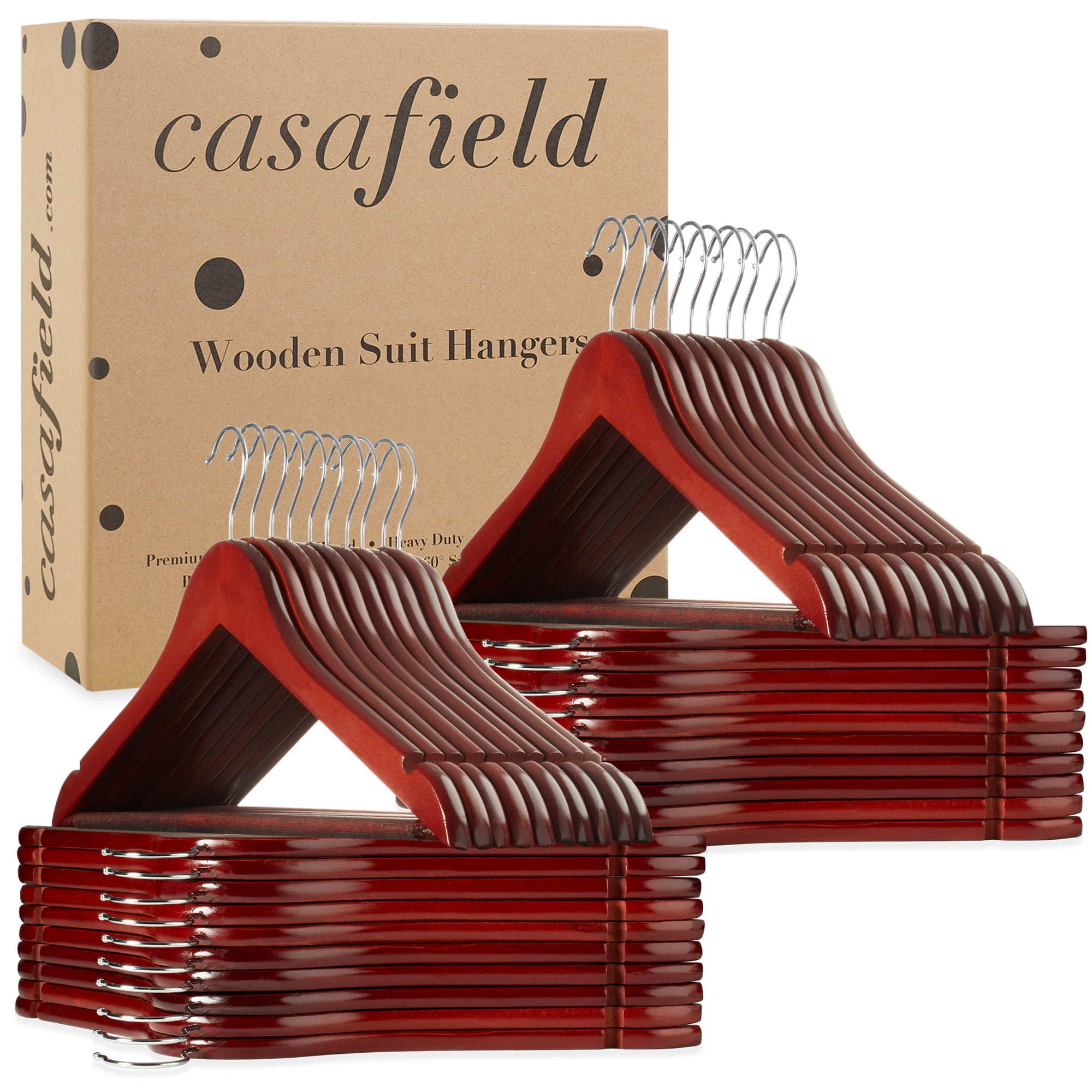 Casafield 40 Wooden Suit Hangers, Cherry - Non-Slip Pant Bar & Swivel Hook