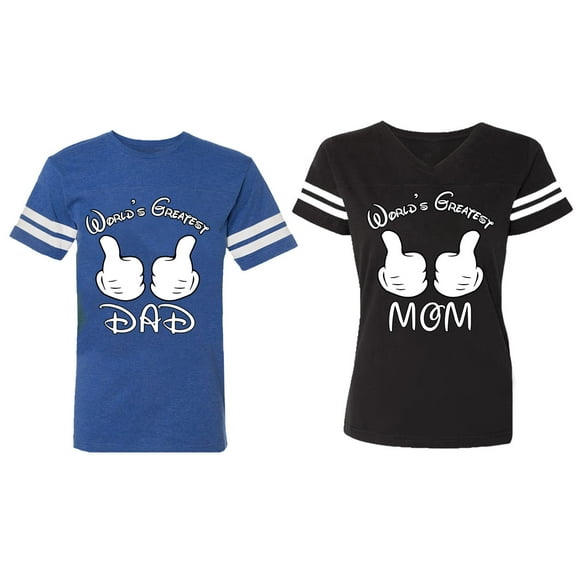 World's Greatest Dad Mom Matching Couple Cotton Jerseys (Men Royal / Women Black) (Men S / Women S)