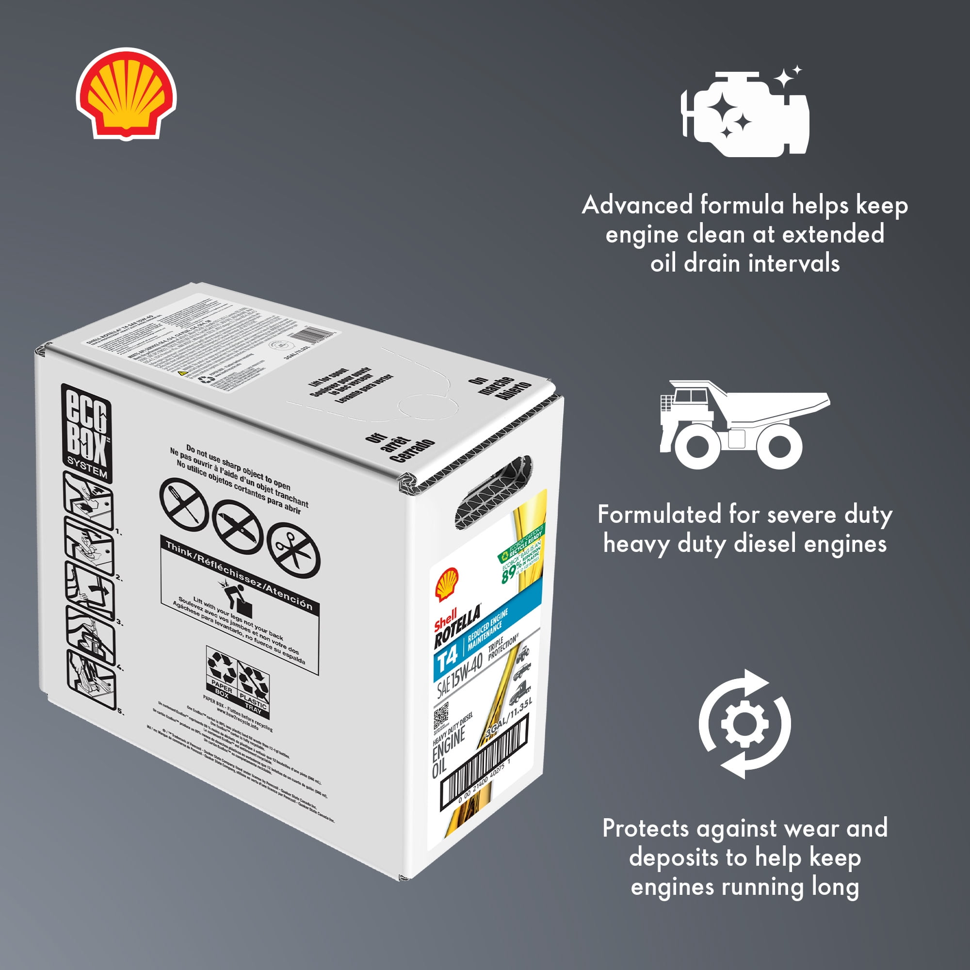 Shell Rotella T4 Triple Protection 15W-40 Diesel Engine Oil, 3 Gallon