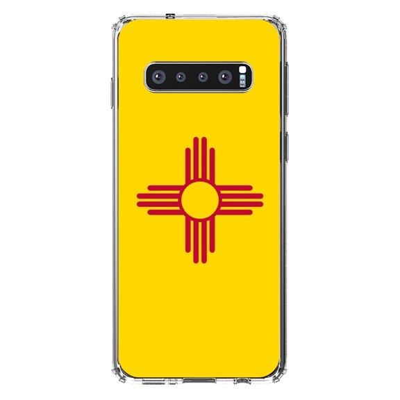 DistinctInk Clear Shockproof Hybrid Case for Samsung Galaxy S10  PLUS(6.4" Screen) - TPU Bumper, Acrylic Back, Tempered Glass Screen Protector - New Mexico State Flag - US State Flag