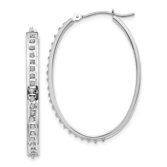 14k White Gold Oval Hinged Hoop Earrings