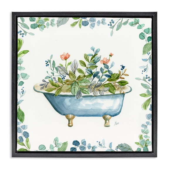 Stupell Industries Botanical Bath Tub Typography Painting Black Floater Framed Canvas Art Print Wall Art, 18 x 18