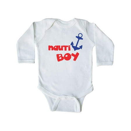 

Inktastic Nauti Boy Boat Anchor Nautical - Red Blue Gift Baby Boy Long Sleeve Bodysuit