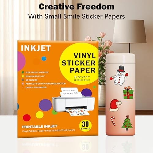 30 Sheets Premium Printable Vinyl Sticker Paper Clear - 8.5x11" for Inkjet Printers, Waterproof Tear Resistant, Dries Quickly, Vivid Colors, Easy to Cut for Cutting Machines, DIY Self-Adhesive Labels