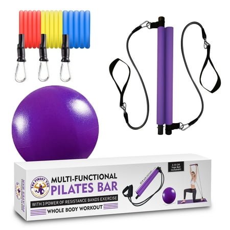 Fine Fitness Multi-Functional Resistance Pilates Bar with 3 Power Pilates Flexbands, Purple
