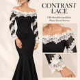thumbnail image 5 of Women's Black Lace Appliqued Off Shoulder Mermaid Evening Gown Twisted Front Long Sheer Sleeve Dress with Train, 5 of 6