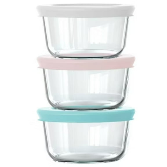 6pc 1c Round Glass Storage Set with Assorted Color Lids: Dishwasher-Safe Food Containers