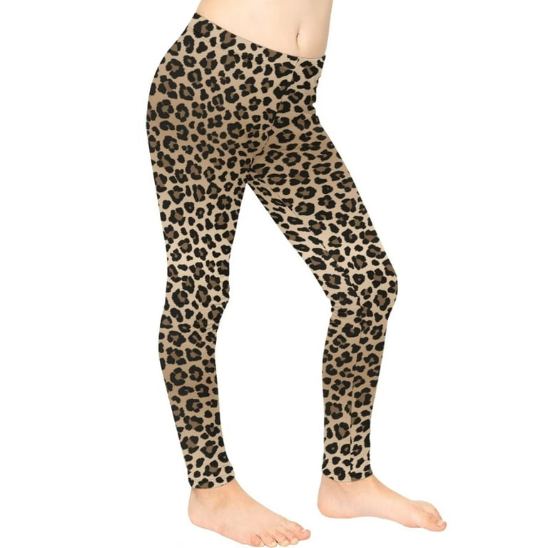 FKELYI Leopard Print Girls Leggings Breathable Party Kids Tights Durable  Workout Youth Yoga Pants High Waisted Straight Leg Size 12-13 Years