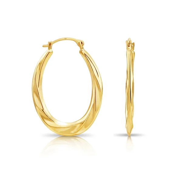 Tilo Jewelry 10K Yellow Gold Twisted Oval Medium Hoop Earrings (22mm) for Women & Unisex