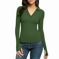 thumbnail image 6 of UTSJKR Womens Thumb Holes Ribbed Long Sleeve Tops for Women Pullover Sweaters Y2K Going Out Tops Deep V Neck Trendy Shirt Green S, 6 of 9