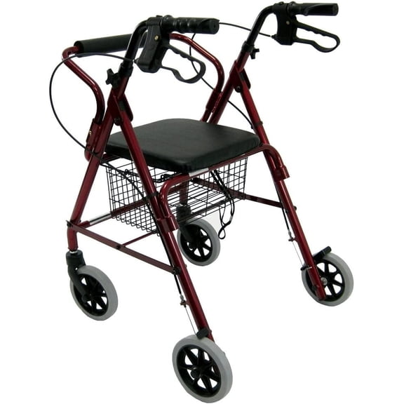 Karman Healthcare R-4100N-BD Aluminum Junior Rollator with Low Seat, Burgundy, 6" Casters