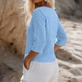 thumbnail image 4 of Women's Tops, Tees & Blouses Cotton Linen V Neck 3/4 Sleeve Button Down Color Shirts Business Casual Tops for Women bovemsi, 4 of 5