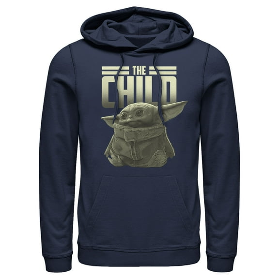 Men's Star Wars: The Mandalorian The Child Text Pull Over Hoodie Navy Blue Small