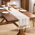 thumbnail image 4 of TickJOY Boho Table Runner – Farmhouse Decor Macrame Runner Table Cloth with Tassels for Home Decor, Kitchen Decor, Living Room Decor, Centerpiece Table Decorations(Beige, 12x72 Inches), 4 of 6