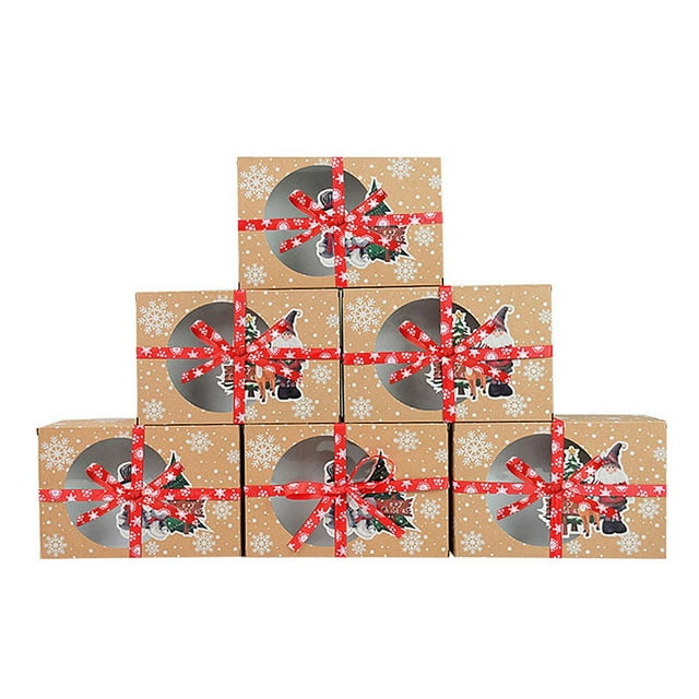 6 Pieces/set Christmas Gift Boxes Kraft Paper Window Party Decorations Rectangular Packaging New Year Atmosphere Wrapping