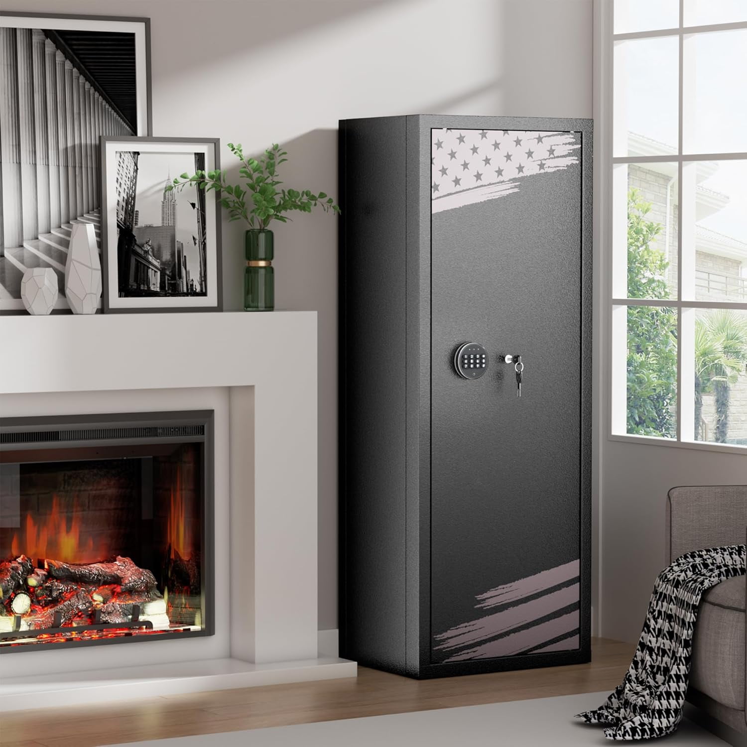 SUNCROWN 10-12 Gun Safe, Large Gun Safe for Home Rifle and Pistol, Gun Cabinet, Rifle Safe with 3 Adjustable Shelves, Quick Access, Pockets