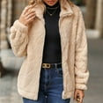 thumbnail image 2 of Lovskoo Womens Full Zip Up Fuzzy Fleece Jacket Stand Collar Winter Solid Color Long Sleeve Shrink Cuffs Loose Lapel Coats Outerwear Beige, 2 of 9