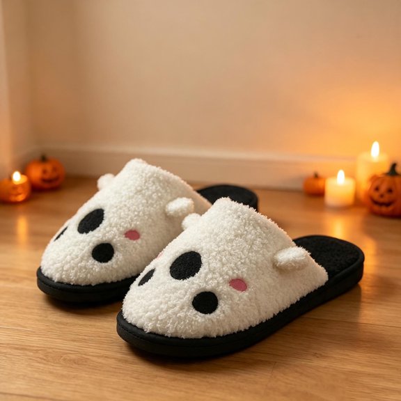 Gyujnb Kids Cotton Slippers Curly Plush Cartoon Animal on Closed Toe Non Winter Warm Indoor Holiday Footwear for Halloween Pajama Daily Wear,One Size