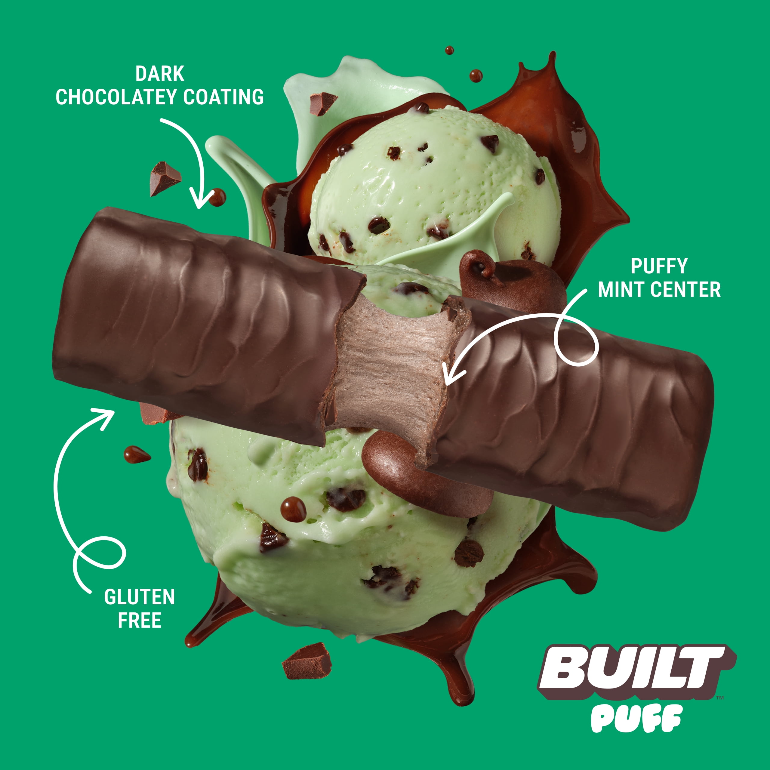 BUILT Bar, Puff Protein Bar, Mint Chip, 17g Protein, Collagen, 140 Calories, 4 Count Box, 1.41 oz Bars