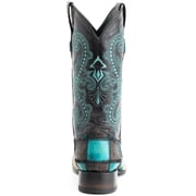 FERRINI Men's Patchwork S-Toe Black/Teal Boots, Size: 9-D (1139350090D)