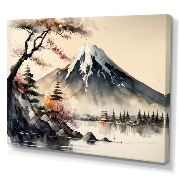 Designart Japanese Landscape In Watercolor II Canvas Wall Art