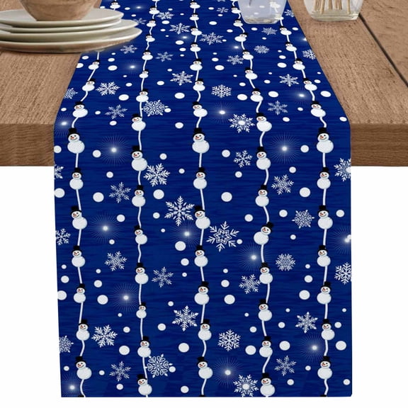 nqOlkjepod Christmas Snowman Blue Table Runner 36 Inches Long Farmhouse Dress Scarves, Winter Snowflakes Xmas Retro Dining Tablerunner for Coffee Table/Kitchen Island/Party Décor, Small 13" x 36"