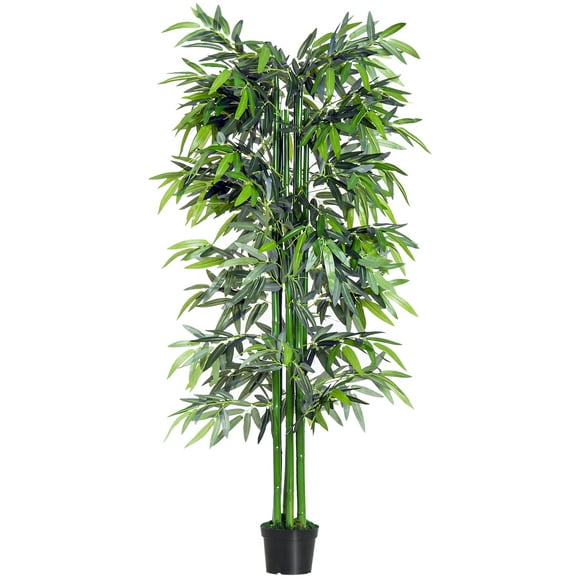 Outsunny 6FT Artificial Bamboo Tree, Faux Greenery Plant, Decorative Tree in Nursery Pot for Indoor Outdoor Décor