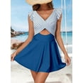 thumbnail image 6 of Women'S Swimsuit Ruffle Cutout Swimdress Tummy Control V Neck Wrap Swimwear Blue  & Blue L, 6 of 8