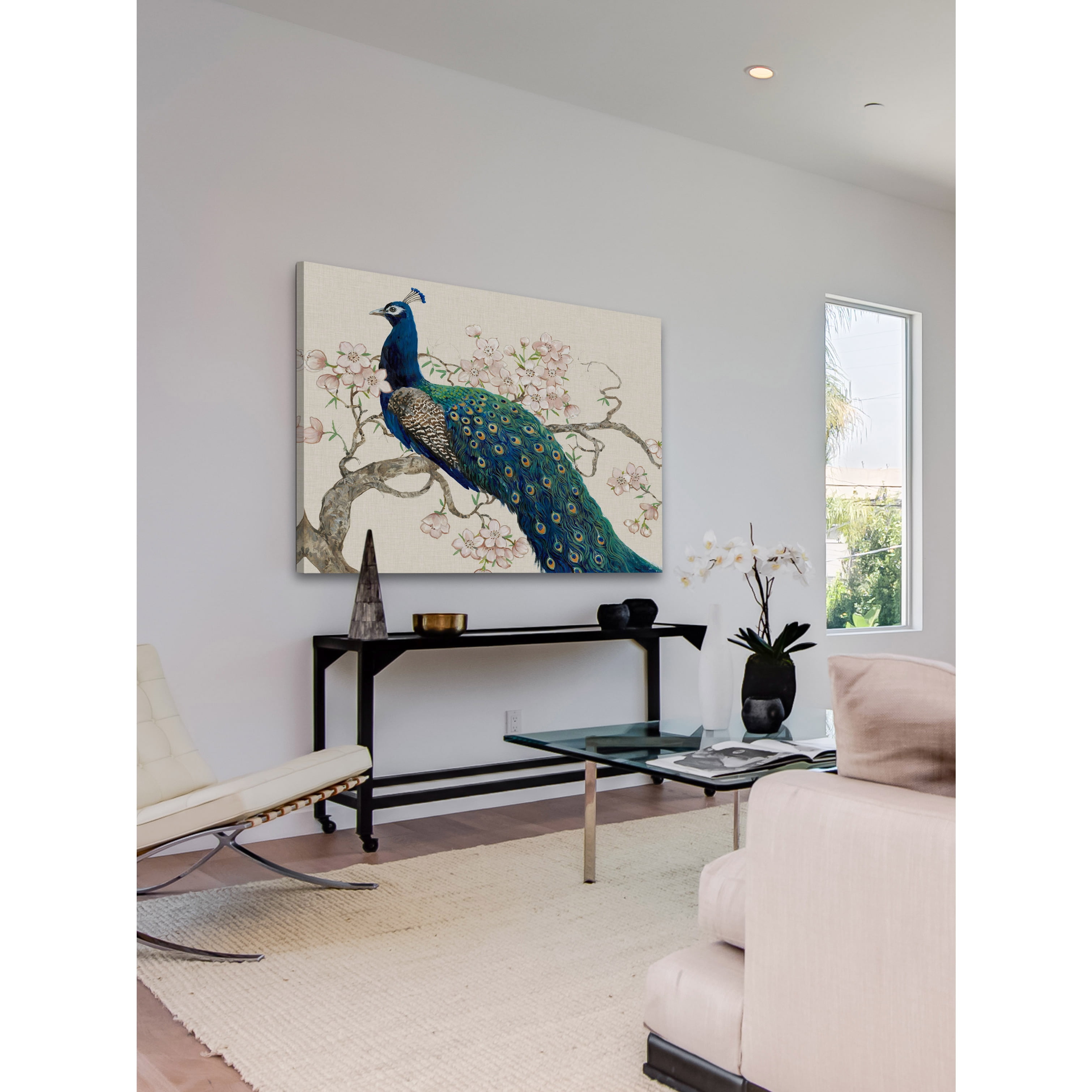 MARMONT HILL  - 'Peacock & Blossoms II' Painting Print on Wrapped Canvas 30 x 20