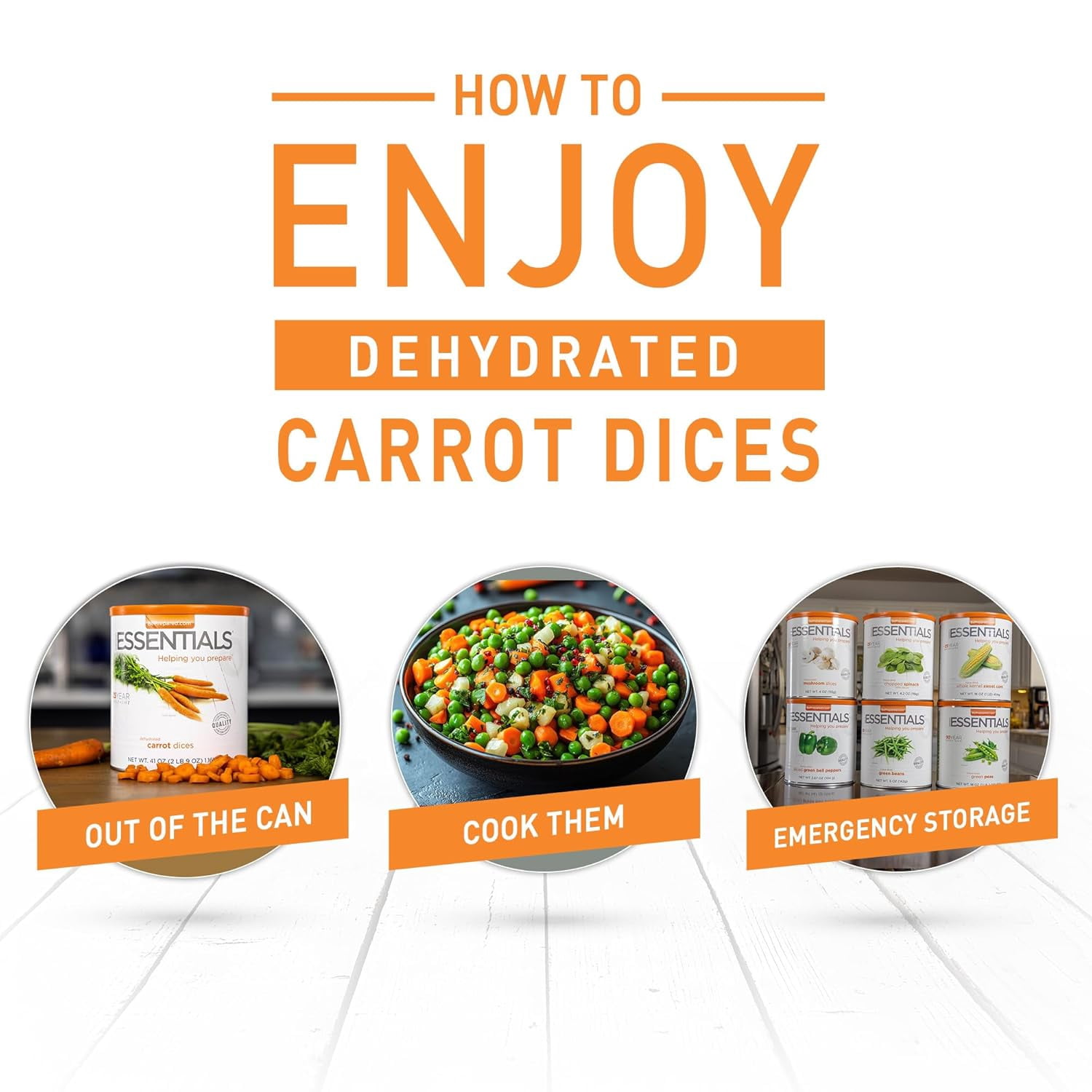 Emergency Essentials Dehydrated Carrot Dices, Bulk #10 Can, 75 Servings, 3,750 Calories, Up to 25-Year Shelf Life, Emergency Food Storage