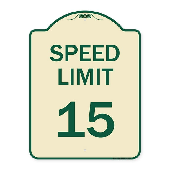 SignMission Designer Series Sign - Speed Limit 15 Mph | Tan & Green 18" x 24" Heavy-Gauge Aluminum Architectural Sign | Protect Your Business & Municipality | Made in the USA
