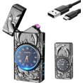 thumbnail image 1 of Electric Lighter with Clock YOZWOO USB Rechargeable Lighter with LED Light, Dual Arc Lighter with Power Display, Plasma Lighter for Candle, Dragon Pattern Cool Lighter Gifts(Black-Dolphin), 1 of 6