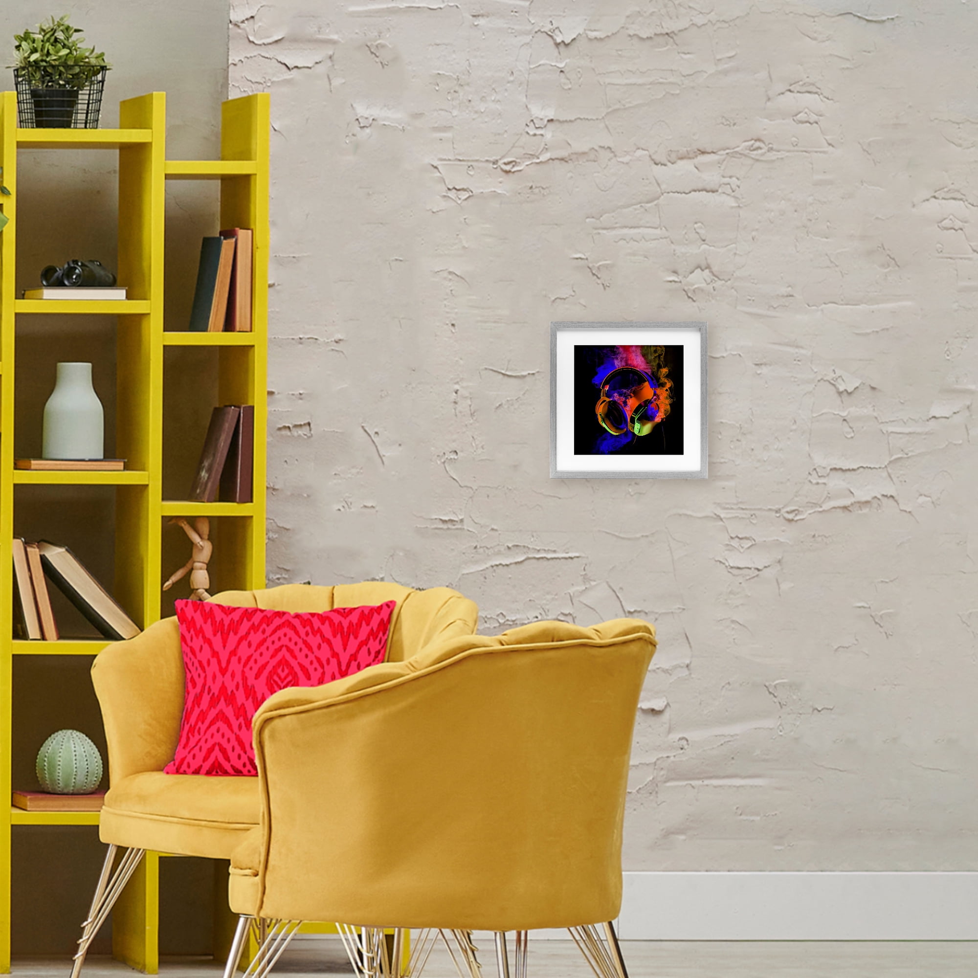 Power Play Headphones Gray Framed Print Under Glass, design by Sasha
