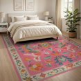 thumbnail image 3 of ODIKA 8'x10' Washable Area Rug Non-Shedding, Easy Care, Pink Turquoise Vibrant Floral Symphony Accents Elegant Symmetrical Design with Ornate for King Size Bedroom Under Bed, Master Suite, 3 of 7