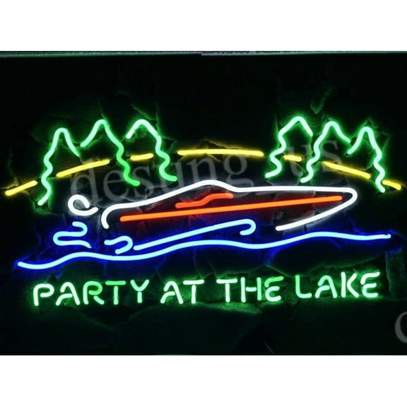 Queen Sense 24"x20" Party At The Lake Boat Neon Sign Man Cave Handmade Neon Light 124PATLB