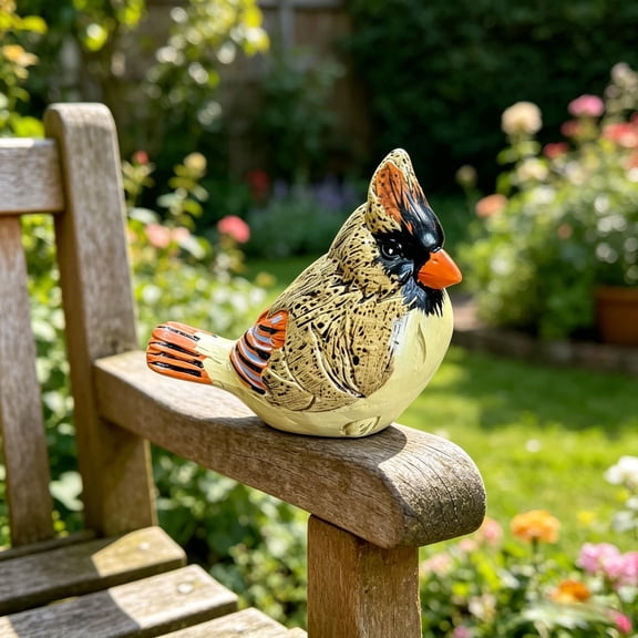 Resin Cardinal Bird Figurine, Hand-Painted Decorative Bird Statue, Outdoor Garden Yard Ornament for Patio, Lawn, Home Decor