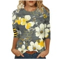 thumbnail image 2 of Qulqfy Casual Womens Blouses 3/4 Length Sleeve Slim Fit Scoop Neck Gradient Cute Work Pleat Tunic Fall Tops for Women Trendy Yellow L, 2 of 5