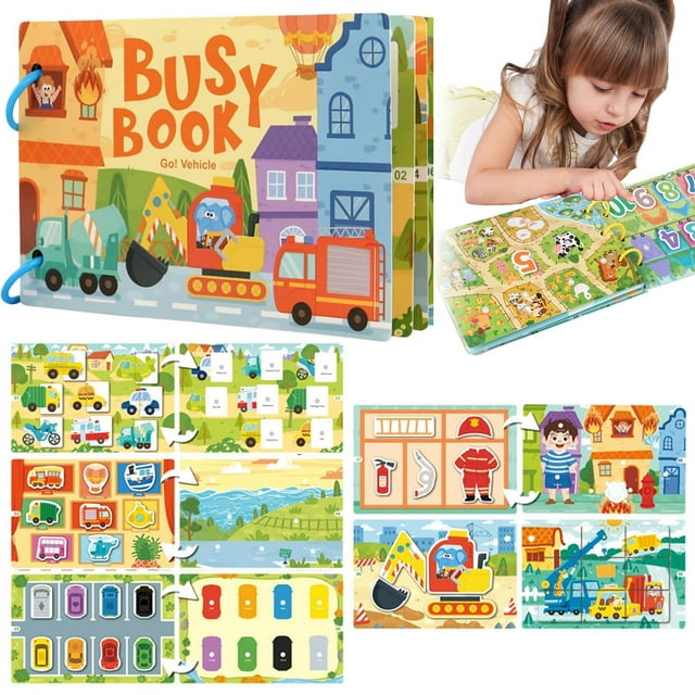 Busy Book for Child, Montessori Educational, Preschool Activities, Kindergarten Learning Book with Sticker Activities, Reuseable and Mess Free, Travel Toy (D)