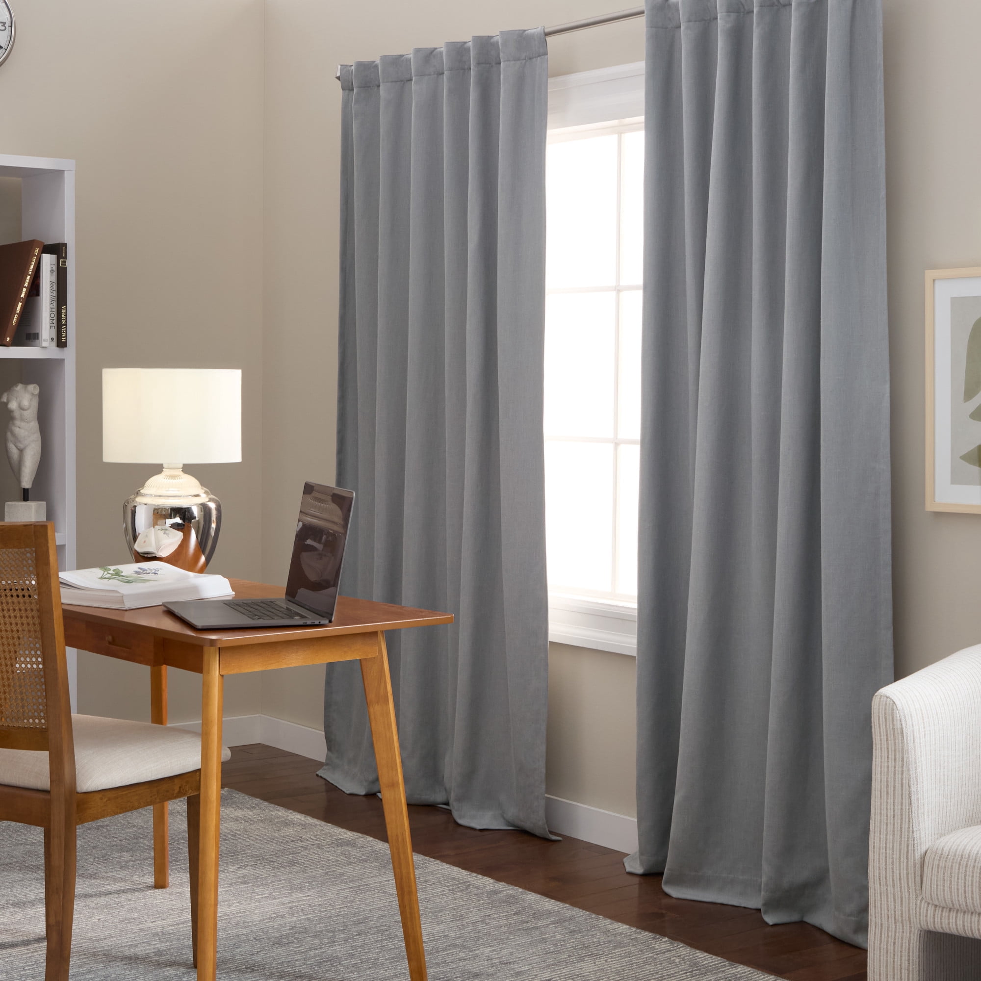 TOWN & COUNTRY LUXE Davos Solid Linen Texture Indoor Curtains, 100% Blackout with Energy Efficient Lining, Back Tab/Rod Pocket Top, 2-Pack Set, Grey, 50"x96"