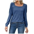 thumbnail image 1 of Womens Fall Tops Square Neck Puff Long Sleeve Solid Color Basic T Shirt Casual Soft Loose Fit Going out Blouse Tee, 1 of 5