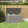 thumbnail image 4 of 100 Gallon Large Heavy-Duty UV-Resistant Resin Deck Box with Hinged Lid, Outdoor Storage for Pool Gear, Furniture & Garden Tools, Easy Assembly for Home & Commercial Use, 4 of 11