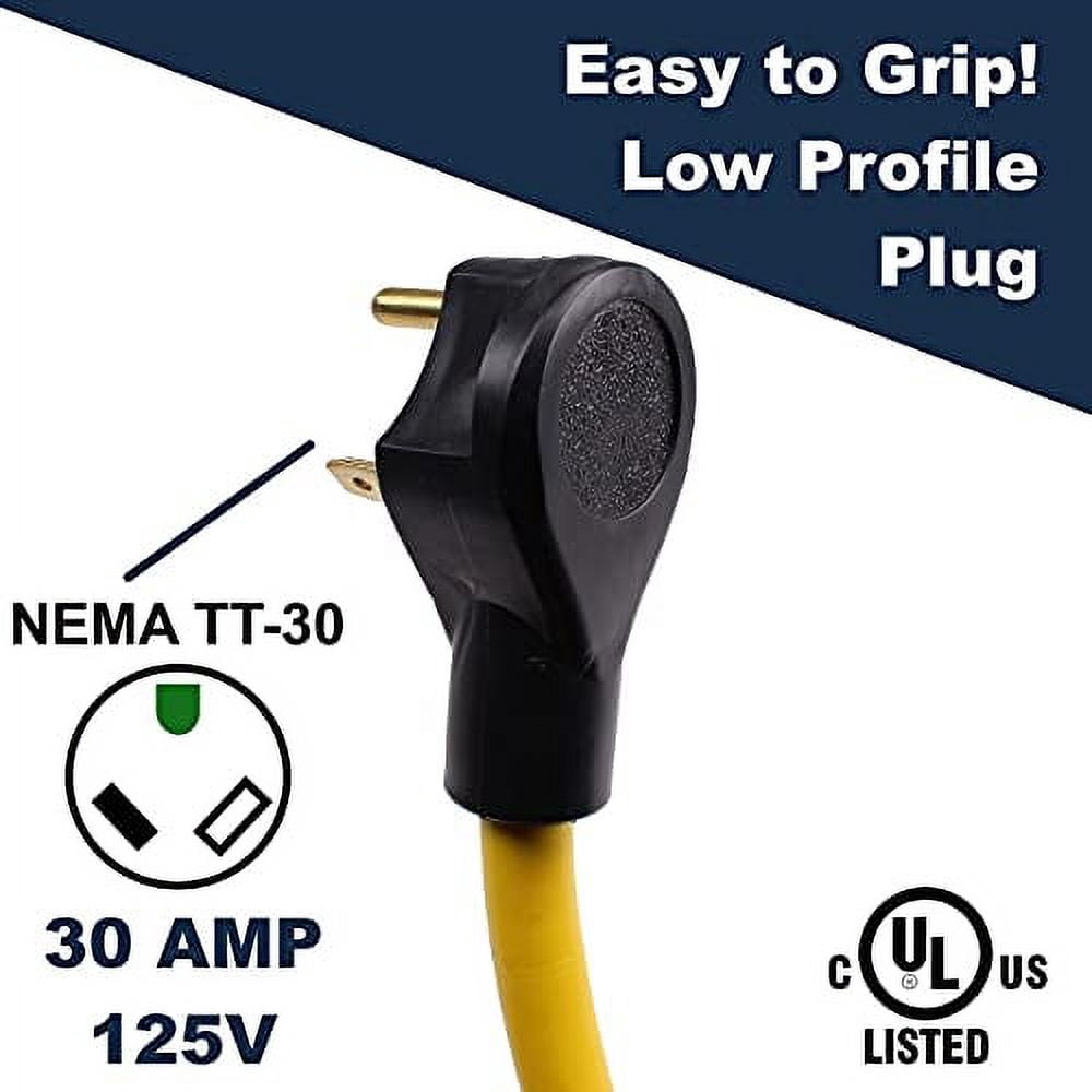 30 Amp to 110 Adapter L5-30P or TT-30P to LIT 3-Way Outlet Splitter by Journeyman Pro - 125 Volt, 30A to 15A-20A, 10AWG 3-Prong Locking Triple Tap 5-20R for RV Generators (TT-30P (2FT))